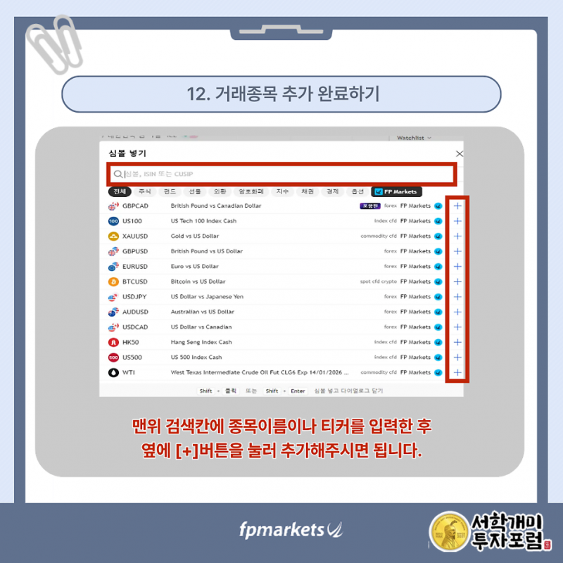 FP마켓 종목·지표 추가