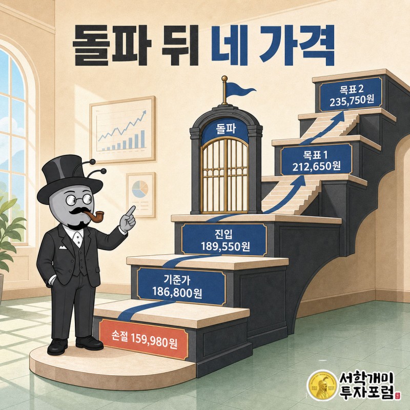 진입 , 손절 , 목표1 , 목표2 이 계단형으로 배치된 앤트가드 시그널 네 숫자