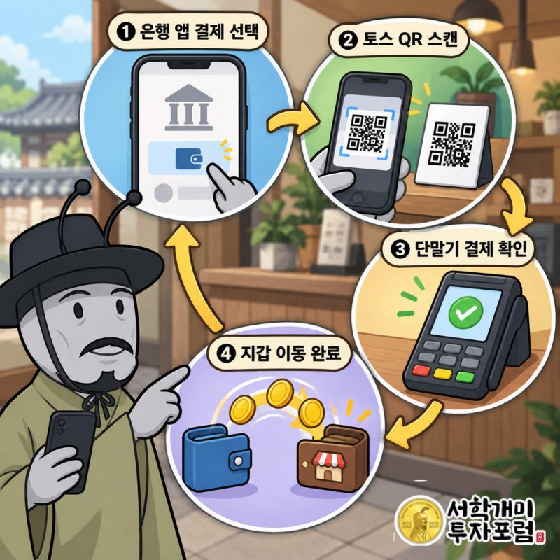 광주은행 앱에서 결제를 선택하면 화면이 토스 앱의 QR 스캔 창으로 넘어간다