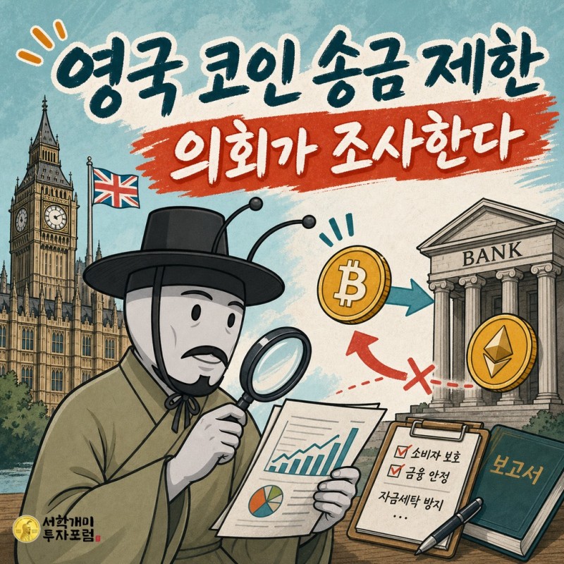 영국 의회의 코인 송금 제한 조사를 설명하는 양반개미 기자