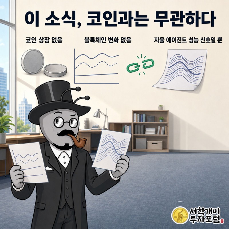 코인 시세 차트와 수학 증명 논문을 양손 저울처럼 들고 의심스러운 표정을 짓는 부자개미.
