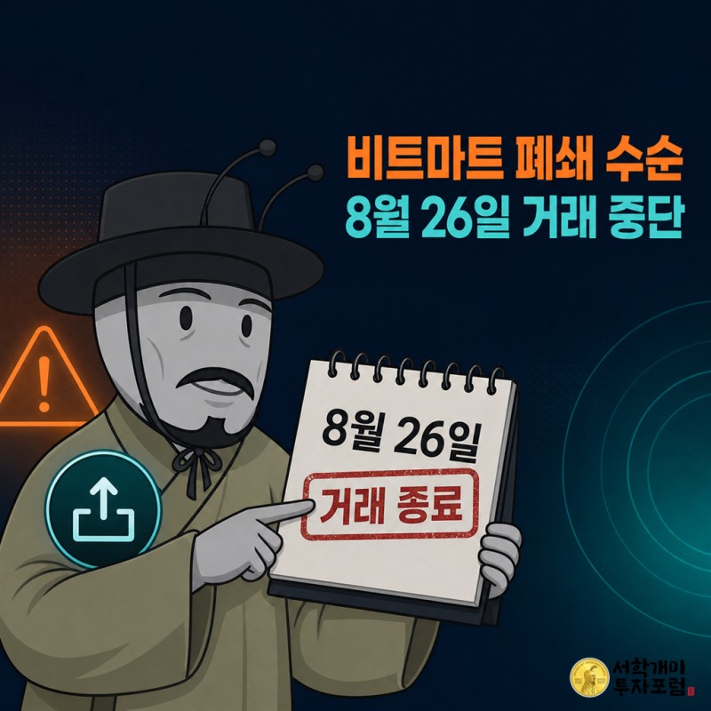 비트마트 거래소가 8월 26일 거래를 중단한다는 소식을 전하는 양반개미 기자