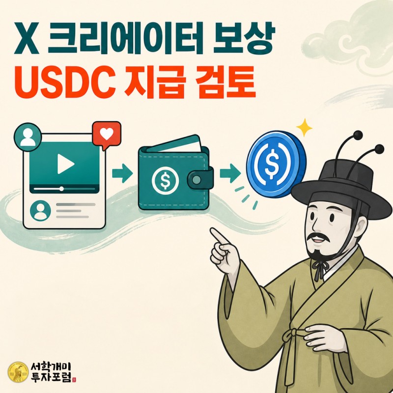 X 크리에이터 보상에 USDC 지급을 검토하는 흐름을 설명하는 양반개미 기자