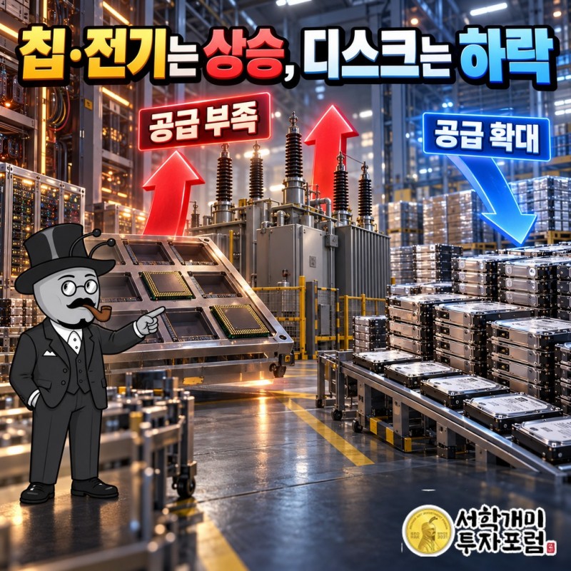 칩과 전기는 모자라서 올랐고, 디스크는 늘어난다는 말에 내렸습니다