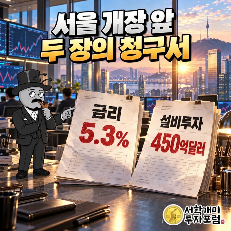 5.3% 금리와 불어난 설비투자, 두 장의 청구서가 서울 개장 앞에 놓였다
