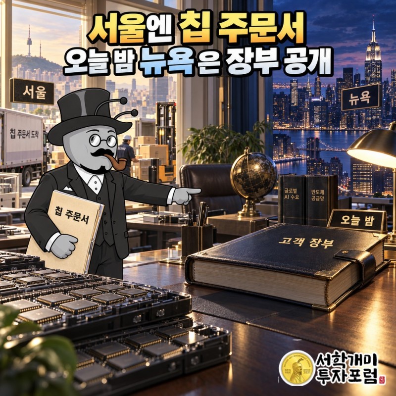 AI 칩 주문서는 서울에 도착했고, AI 고객의 장부는 오늘 밤 뉴욕에서 열린다