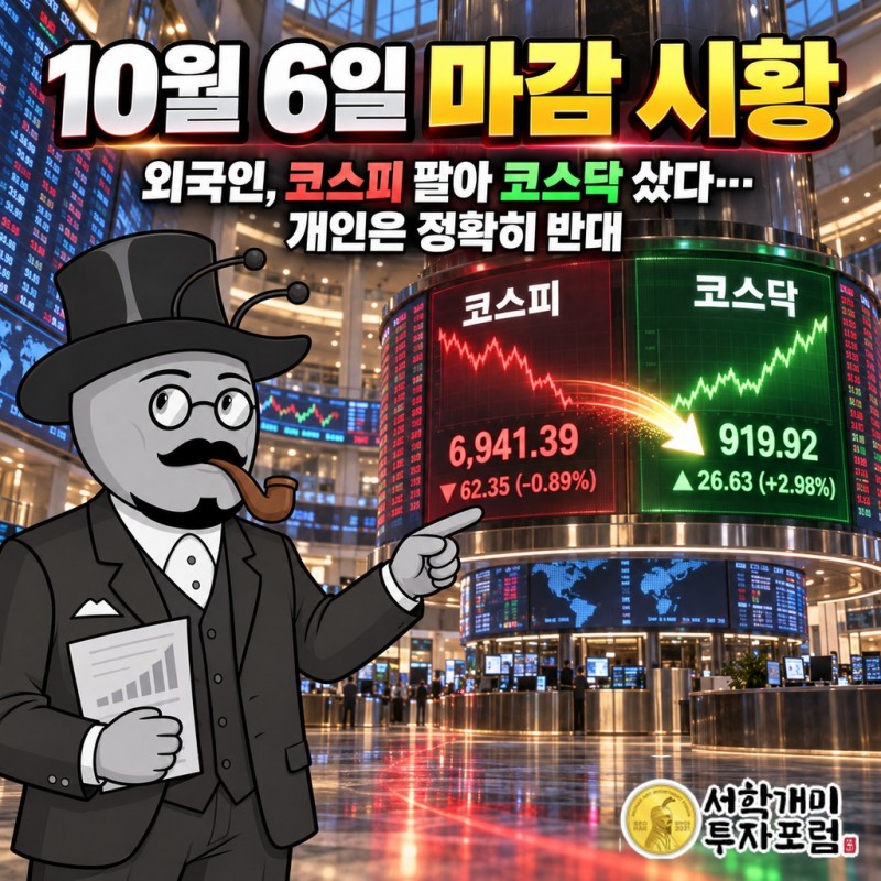 10월 6일 마감 시황, 코스피는 7,000선 아래로 내려오고 코스닥은 3% 가까이 오른 하루