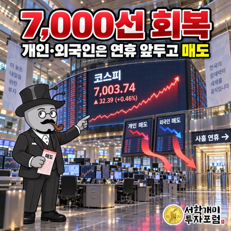 7,000선을 되찾은 지수, 개인과 외국인은 연휴 앞에서 팔고 나갔다