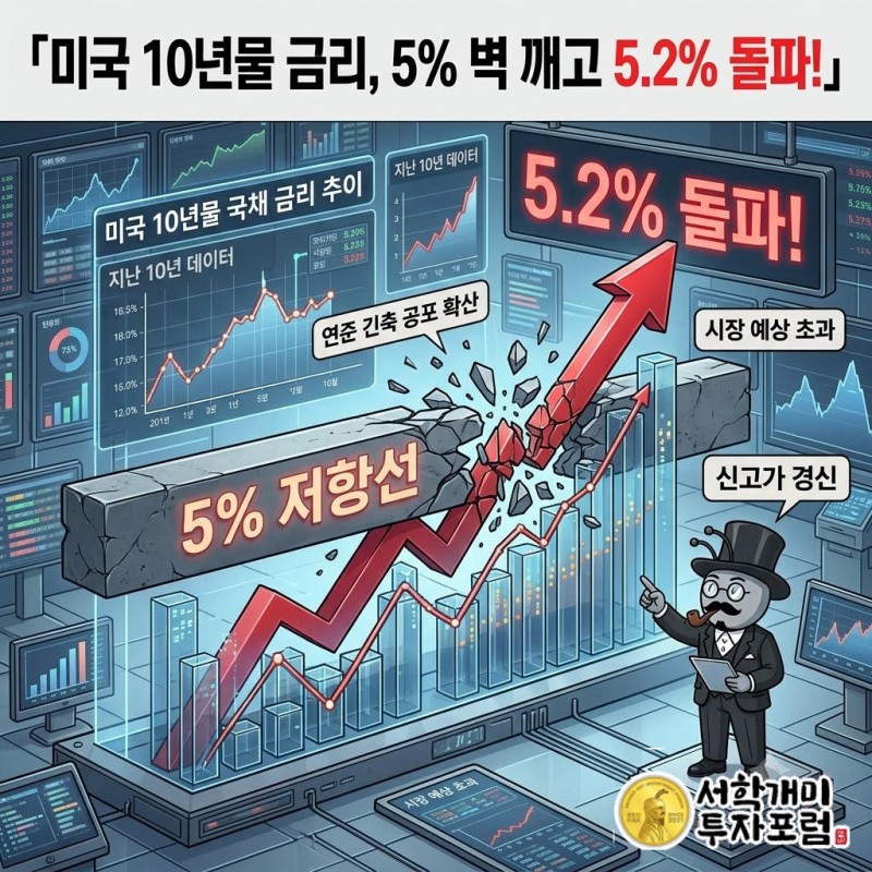 5%에서 멈출 줄 알았던 미국 10년물 금리가 5.2%를 뚫었다