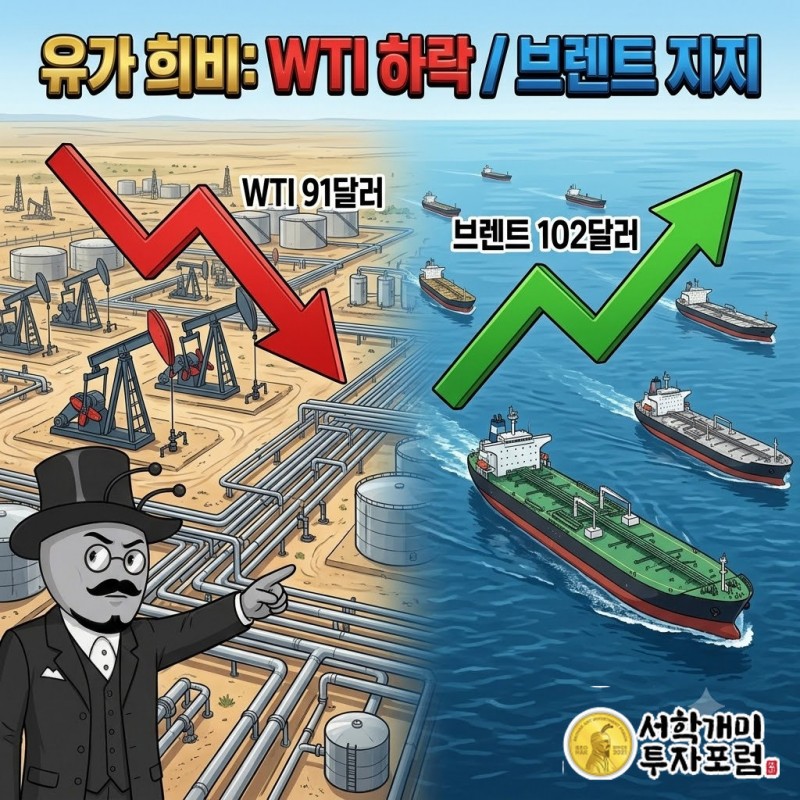 WTI는 91달러로 내려왔고, 브렌트는 홍해 앞에서 102달러를 지켰다