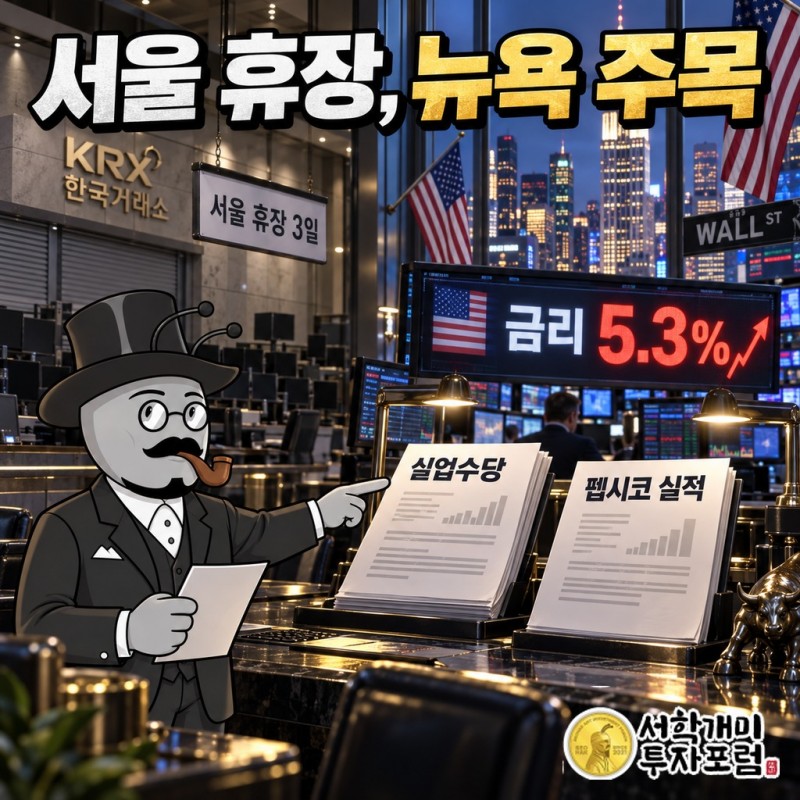 서울이 쉬는 3일, 뉴욕의 5.3% 금리 위로 실업수당과 펩시코 숫자가 먼저 나온다