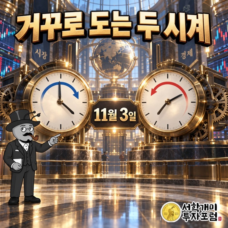 11월 3일을 사이에 두고 거꾸로 도는 두 개의 시계