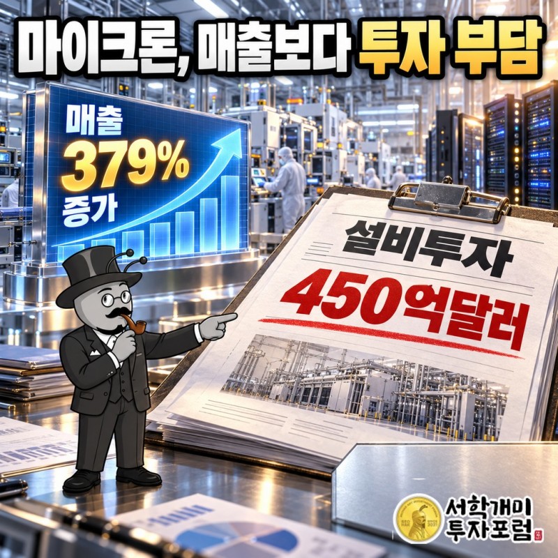 마이크론 매출은 379% 늘었는데, 시장은 450억달러 설비투자 청구서를 봤다