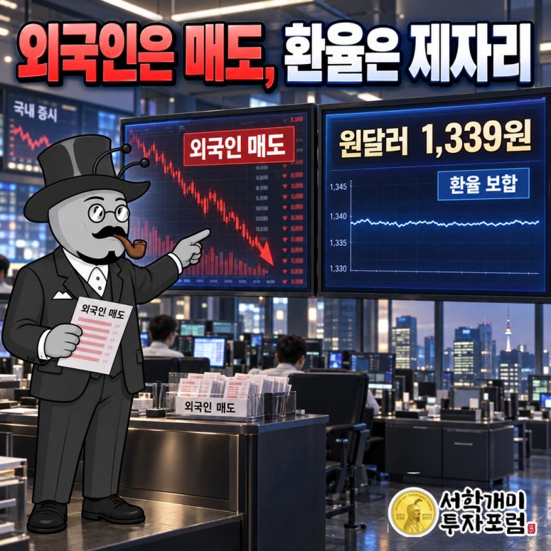 외국인은 팔았는데 원달러 환율은 1,339원에 그대로 서 있었다