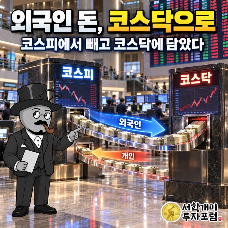 외국인은 코스피에서 꺼낸 돈을 코스닥에 옮겨 담았다
