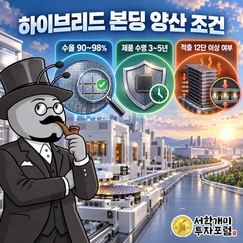 SK하이닉스는 하이브리드 본딩 양산 조건으로 수율 90~98%와 제품 수명 3~5년을 내걸었다