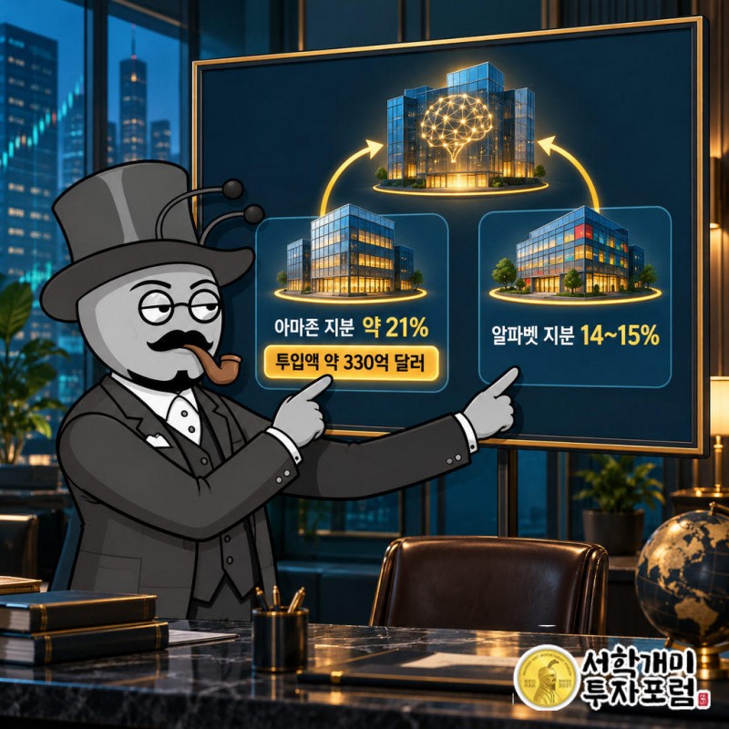아마존이 앤트로픽 지분 약 21%를 갖고 있고 투입액은 약 330억 달러다