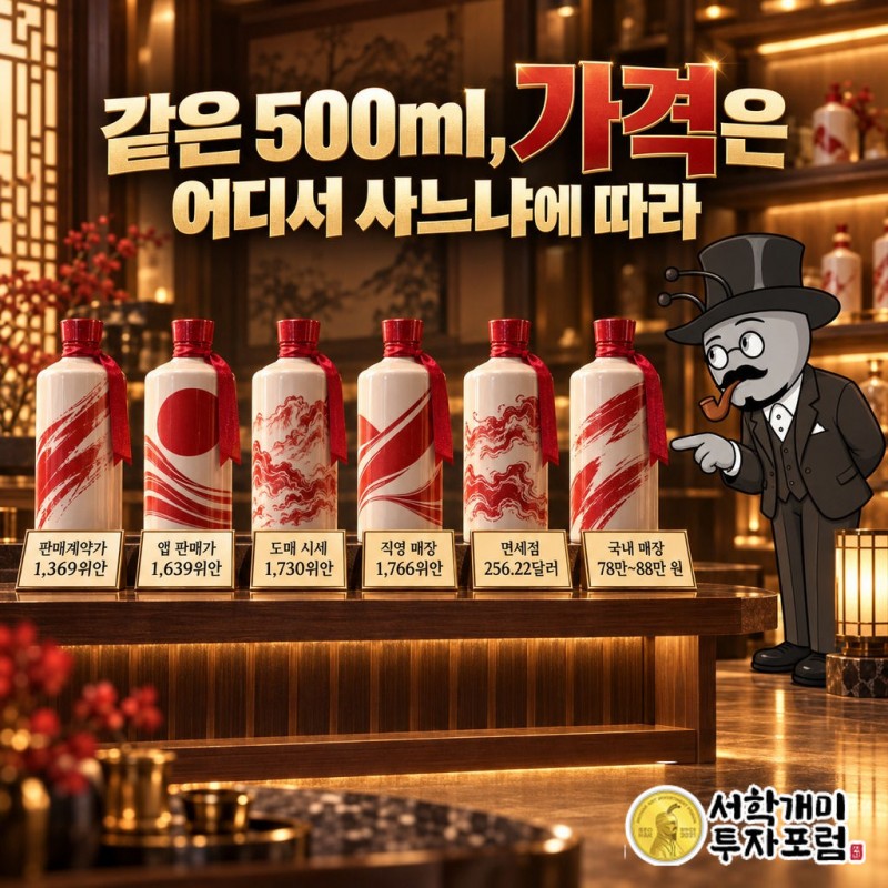마오타이 — 같은 500ml, 가격은 어디서 사느냐에 따라 도판