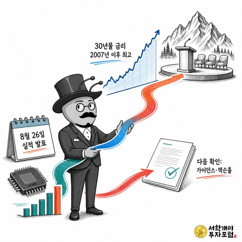 엔비디아 8월 26일 실적 발표와 30년물 금리, 잭슨홀 확인점을 연결해 설명하는 서학개미 기자