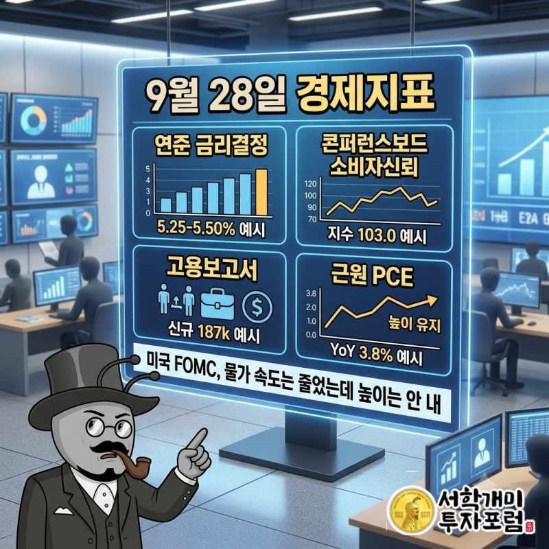 불안한 표정의 미국 소비자가 쇼핑백을 들고 계산대를 나서고, 뒤편 전광판에는 치솟는 국채금리 곡선이 걸린 장면