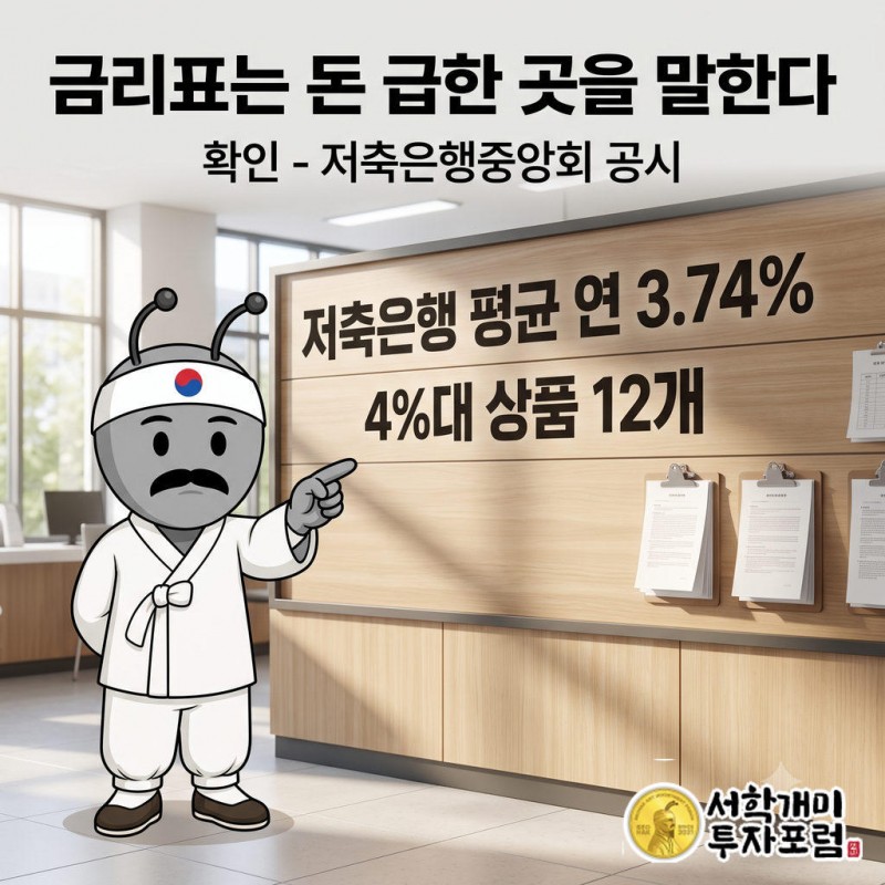 저축은행 1년 만기 평균은 연 3.74%이고 4%대 상품은 12개다