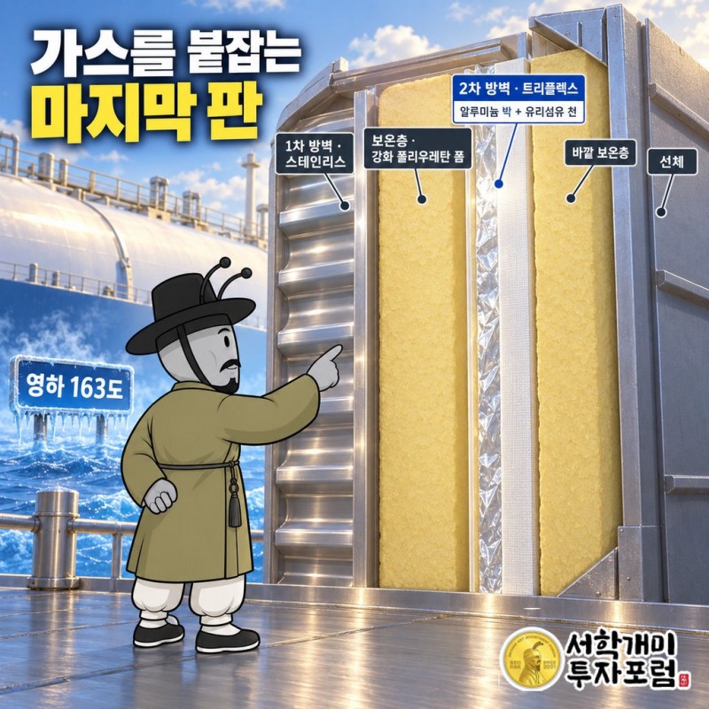 한국카본(017960): 낚싯대 탄소섬유 소재로 출발해 LNG선 화물창 2차 방벽(트리플렉스·경질 2차 방벽)을 만드는 회사가 된 경로, 최대 이익과 줄어드는 수주잔고, 감액배당 재원. 계기는 2026-10-01 분기배당 결정 — 가스를 붙잡는 마지막 판 도판