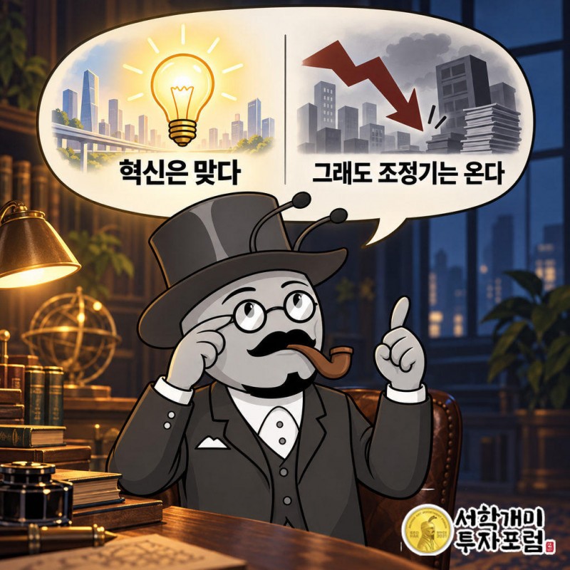 AI가 전기·인터넷급 혁신이라고 본 동시에 모든 호황 뒤엔 조정기가 온다고 말함