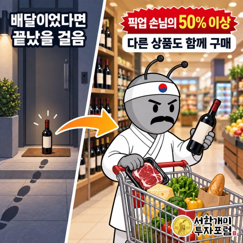 와인그랩으로 주문해 매장에 수령하러 온 손님의 50% 이상이 다른 상품도 함께 구매한다