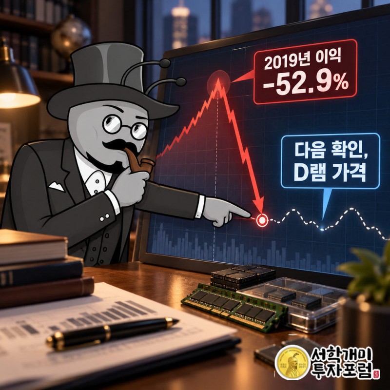 2018년 영업이익 약 59조원(반도체 비중 75.7%)에서 2019년 27조7000억원으로 52.9% 감소한 전례