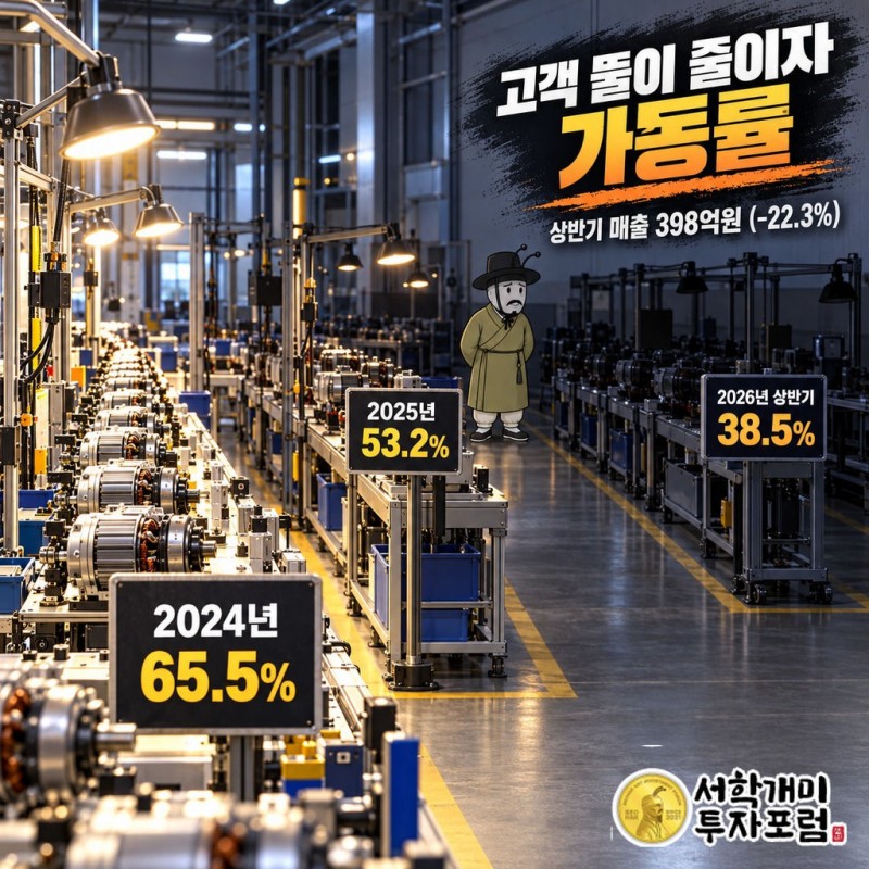 삼현(437730): 1988년 9월 서른 살 황성호가 창원에 세운 차량용 모터·제어기 회사. 2014년 국내 최초 DCT 모터 양산, 2019년 현대차 세계 최초 CVVD(스마트스트림 G1.6 T-GDi, 쏘나타 터보 최초) 전용 액추에이터 양산 → 2024년 매출 1,004억원 중 CVVD 48%·DCT 19%·방산 11%. 2025년 매출 950억원(-5.4%)·영업이익 8억원(-85.4%), 2026 상반기 매출 398억원(-22.3%)·영업손실 79억원, 고객 A 179억원(-23.6%)·B 126억원(-20.1%)으로 두 곳이 77%, 가동률 65.5%→53.2%→38.5%, 연구개발비 84억원. 모터·감속기·제어기 3-in-1을 로봇·방산으로(EV솔루션 2024-08, 케이스랩 61.6% 2025-05, 고하중 AMR, 북미 휴머노이드 어깨·허리 관절 프로젝트), 상반기 로봇·항공 매출 13억원(3%). 계기는 2026-10-08 자기전환사채만기전취득결정 — 2025-10 무이자 1회차 CB 485억원(전환가 32,672원, 10/29 전환 개시) 중 97억원(20%)을 100.1%에 매도청구권으로 자기자금 취득, 잔액 388억원, 처리 방법은 추후 이사회 — 고객 물량이 줄자 도판