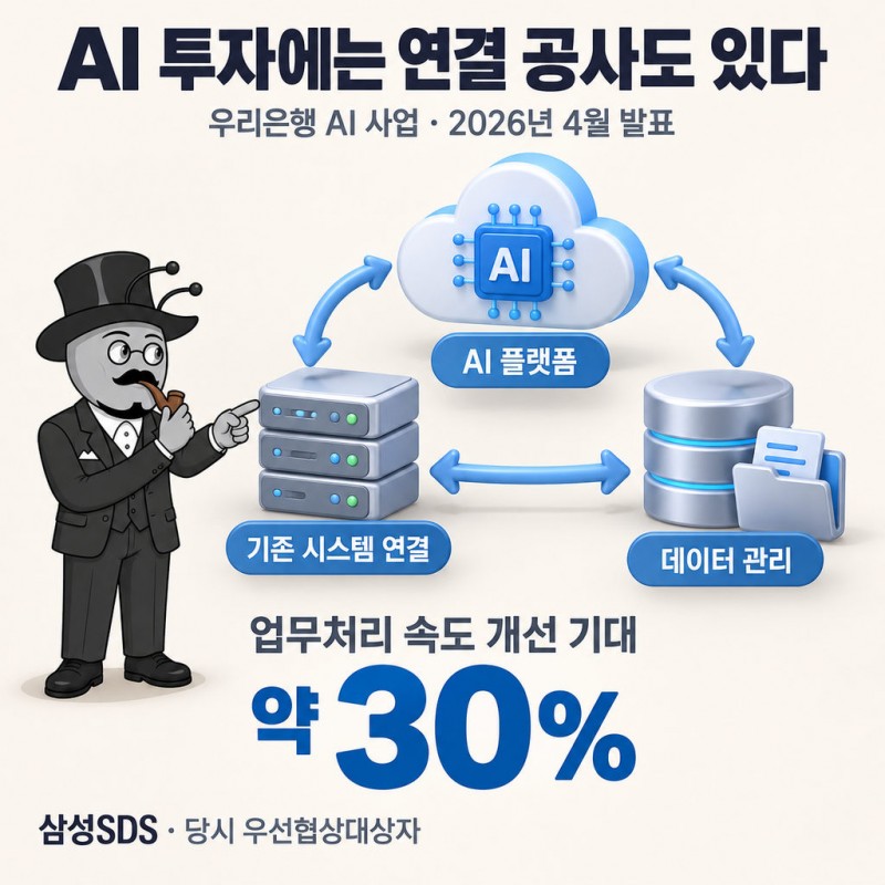 삼성SDS가 2026년 4월 발표한 우리은행 AI 에이전트 사업에는 FabriX 플랫폼, 기존 시스템 연결, 데이터 관리체계 구축이 포함됐다.