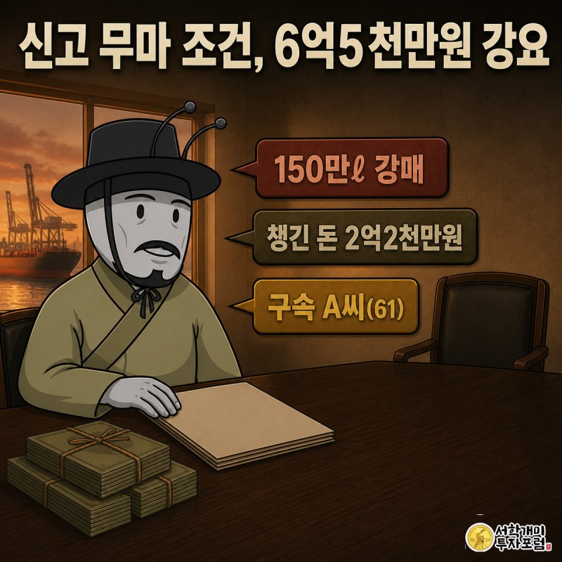 사무실에서 A씨 개미가 계약서와 현금 다발을 내밀며 상대 개미를 협박하는 장면