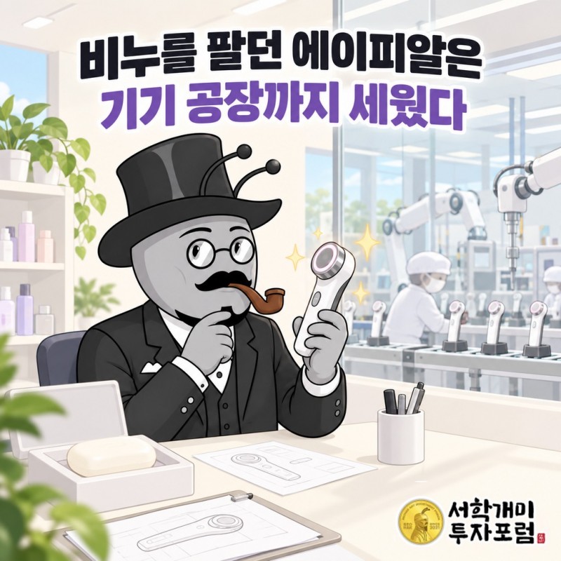 에이피알의 비누와 뷰티 기기 제조 현장을 연결한 서학개미 개념도