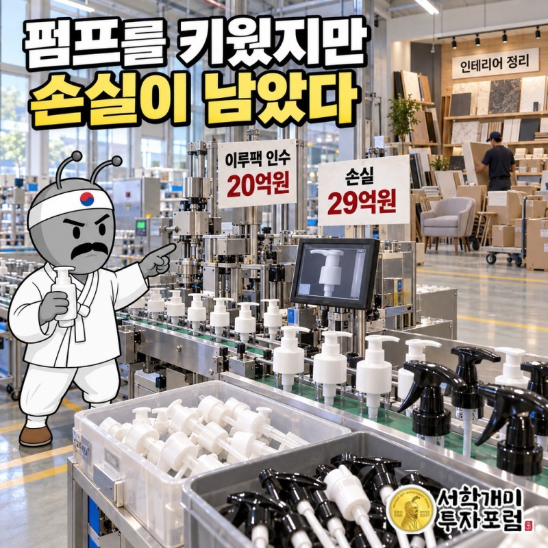 2024년 6월 이루팩 지분 66.7%를 20억원에 인수한 뒤 2025년 3분기까지 누적 손실 29억원, 2026년 2분기 영업이익 흑자 전환으로 이어진 이루팩 손익 흐름