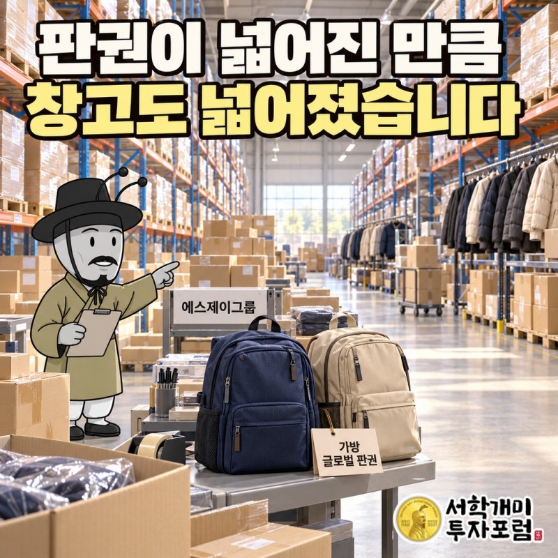 에스제이그룹 재고자산이 2024년 말 391억원에서 2025년 말 540억원으로 늘어난 흐름과, 같은 시기 매출 감소와 영업손실 확대를 함께 보여 주는 도표