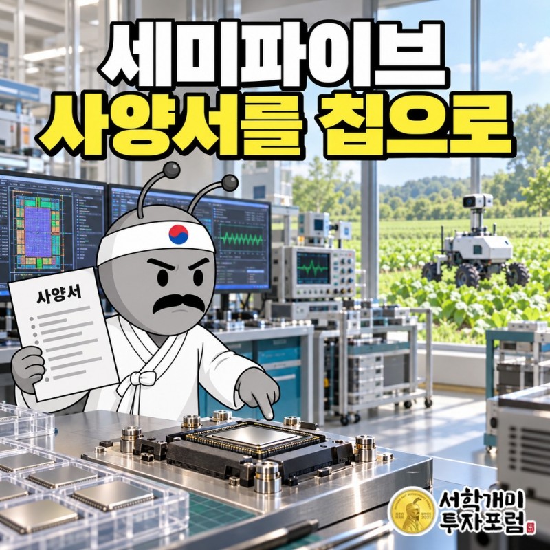 세미파이브가 고객의 사양서를 받아 완성된 AI 반도체 칩으로 바꿔 내주는 과정을 상징하는 표지