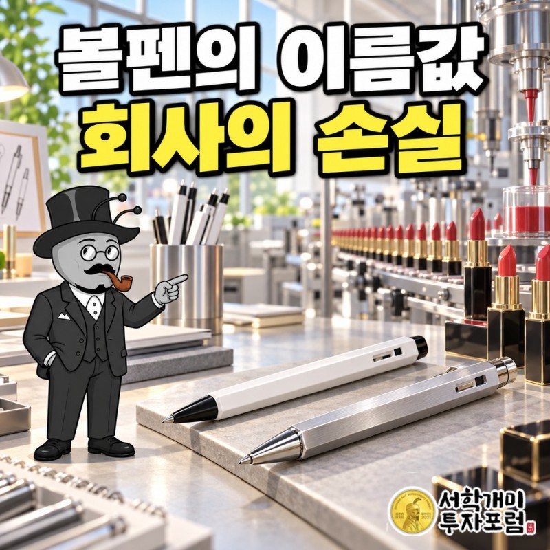 흰 육각형 몸통의 모나미 153 볼펜과 무광 금속 몸통의 2만원대 153이 나란히 놓인 모습