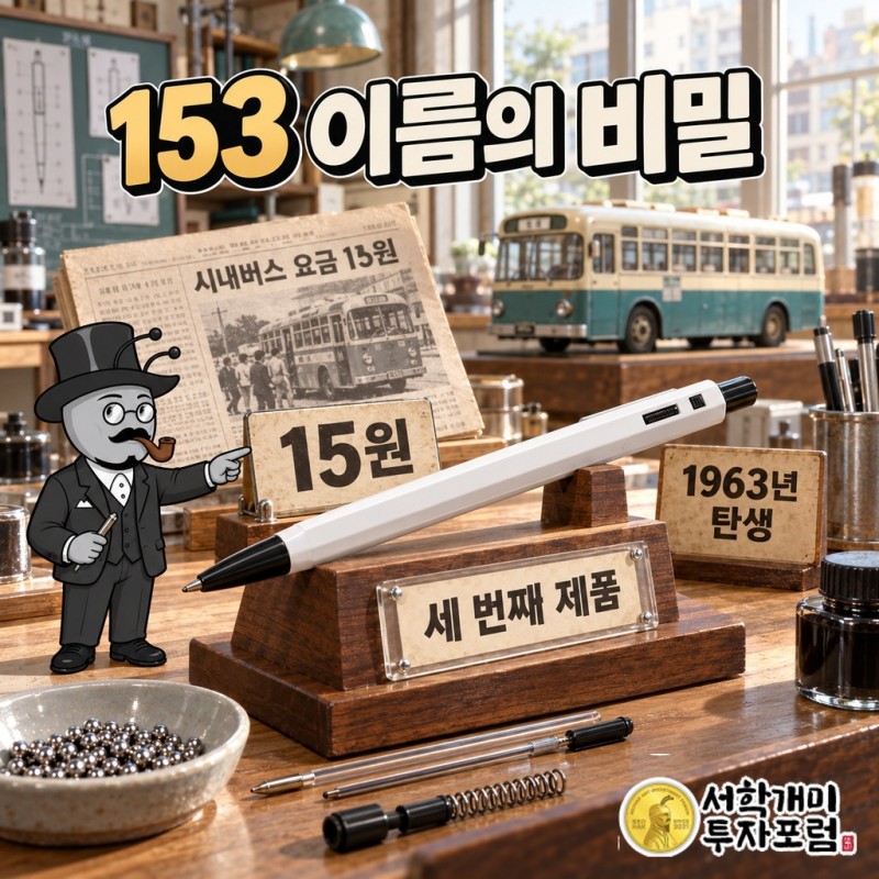 1963년 15원에서 출발한 153 볼펜이 300원대 보급형과 2024년 2만원대 메탈 보디판으로 이어지며 육각형 디자인을 유지한 흐름, 메탈판 출시 이틀 만의 품절