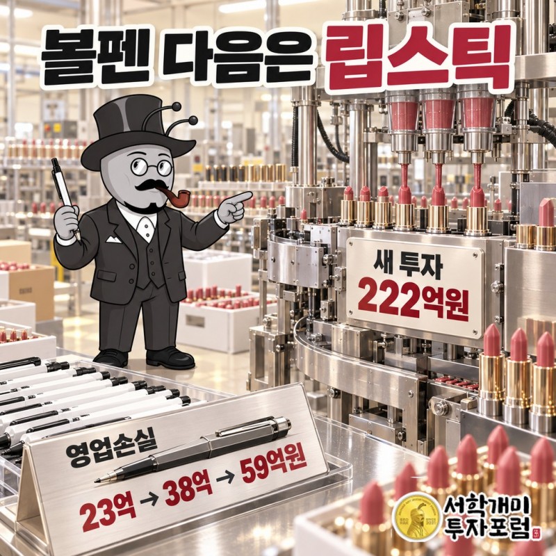 모나미 본체의 2025년 순손실 107억원과 나란히 놓인 최대주주 회사 티펙스 거래(연 47억원대, 티펙스 매출의 56.5%)와 주당 30원 총 5억6,700만원 배당