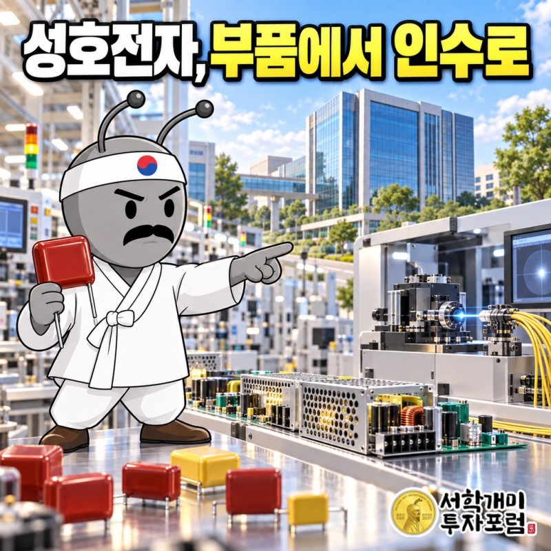 성호전자가 TV·셋톱박스용 전원공급장치와 필름콘덴서에서 광트랜시버 정렬장비까지 사업을 넓혀 온 흐름을 담은 표지