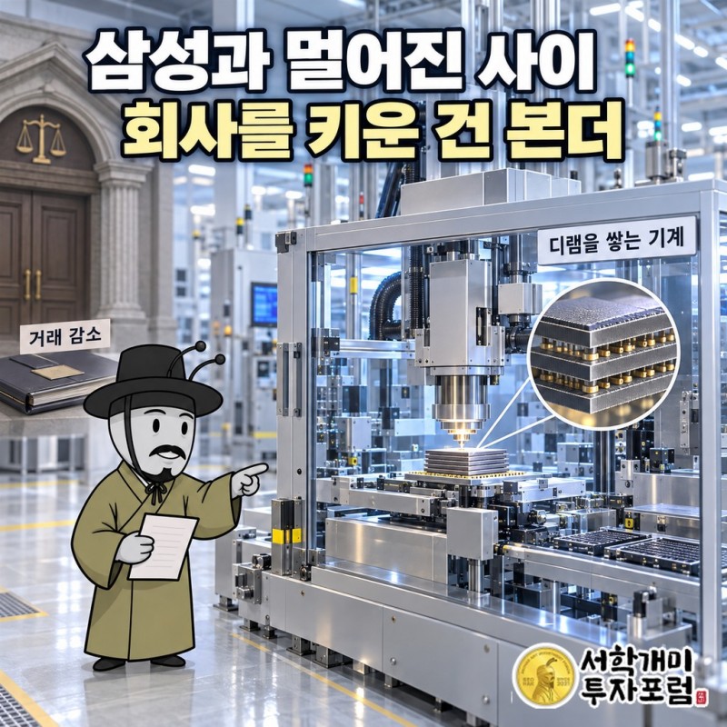 TC본더가 D램 칩을 한 장씩 올리며 열과 압력으로 붙여 HBM 적층을 만드는 장면을 단계별로 그린 그림