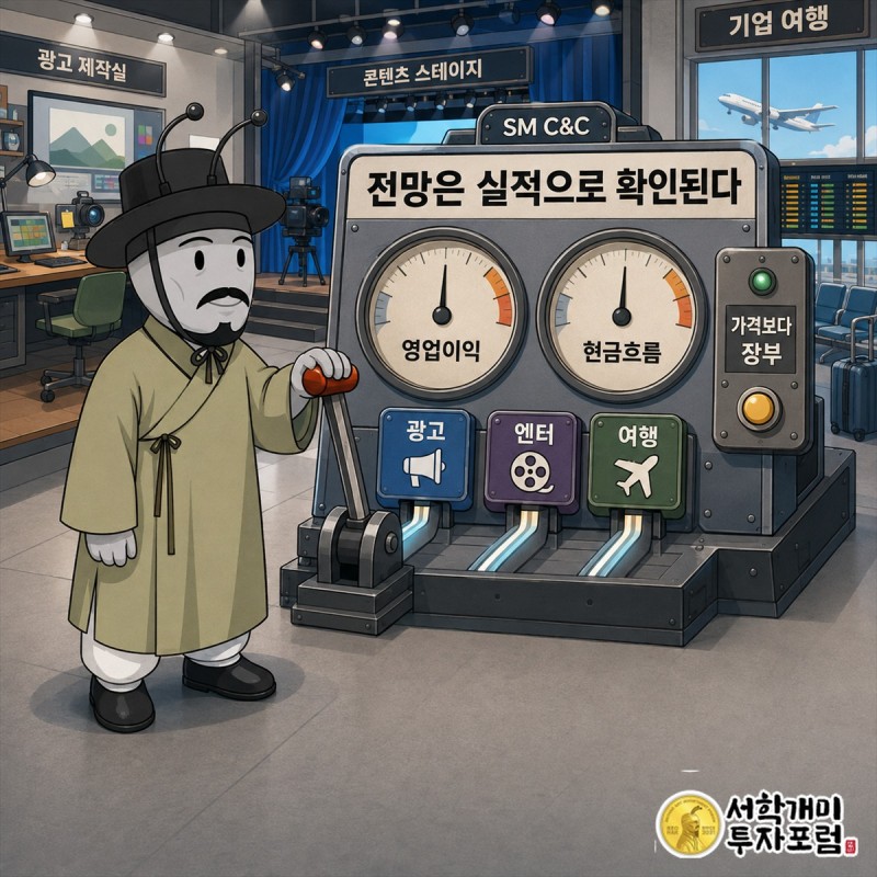 SM C&C 전망을 광고 마진, 음악 IP 반복 매출, 영업현금 회수 세 조건으로 정리한 점검판