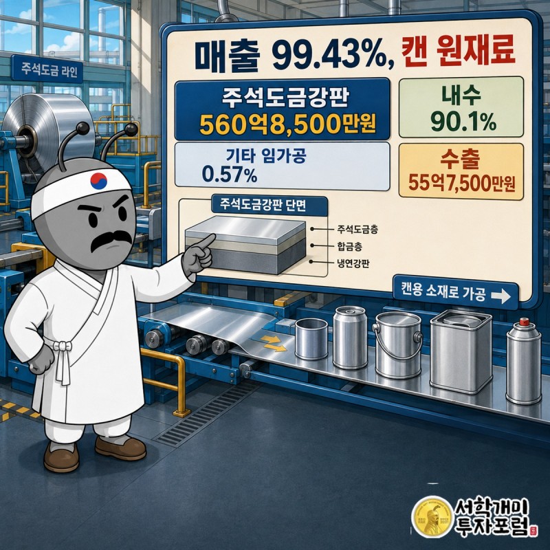 냉연강판이 주석도금강판을 거쳐 식품캔과 부탄가스 용기로 이어지는 SHD 사업 구조