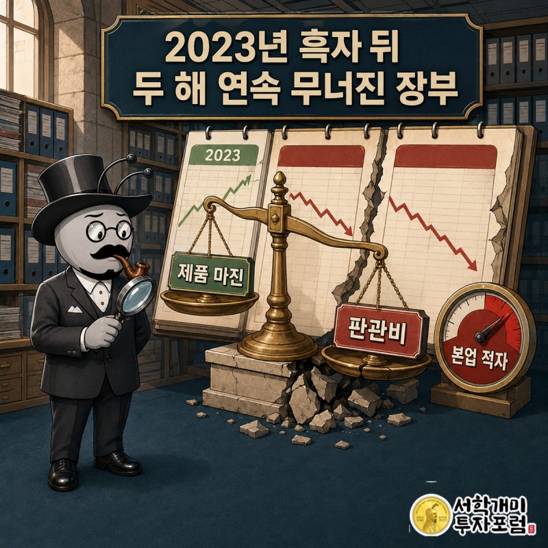 지슨의 기술과 고객 실적은 버는 힘, 누적 적자와 높은 부채비율은 새는 구멍으로 나눈 재무 진단 그림