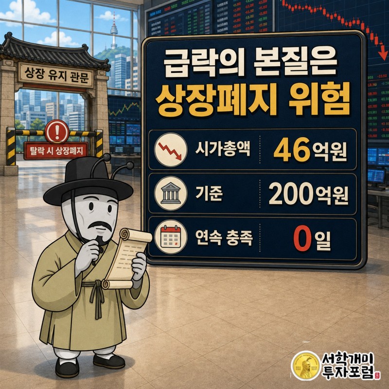 케이엠제약 치약 공장과 시가총액 경고등을 함께 표현한 표지