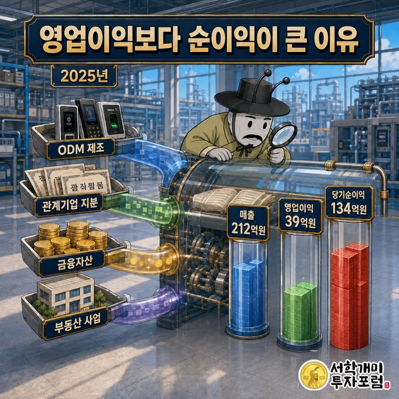 슈프리마에이치큐의 ODM 영업이익과 관계기업·금융손익이 순이익으로 합쳐지는 구조