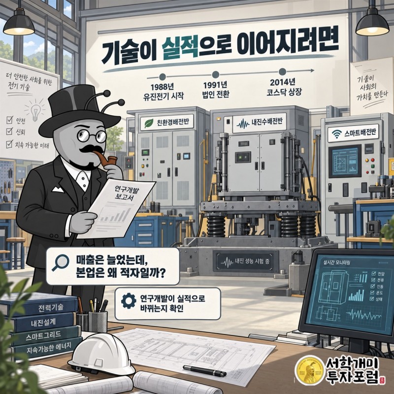 서전기전 연구개발이 제품 발주와 납품, 영업이익, 판매대금 회수로 이어지는 조건