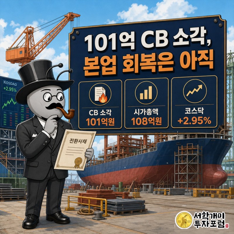 KS인더스트리 선박용 크레인과 화장품 사업, 101억원 전환사채 소각을 함께 보여주는 기업 해부 일러스트