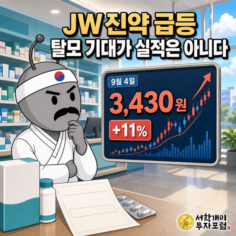JW신약 탈모치료제 기대와 클리닉 의약품 매출 구조를 보여주는 일러스트