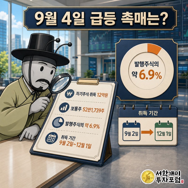 태원물산의 12억원 자기주식 매수 계획과 관리종목 시가총액 기준을 설명한 그림